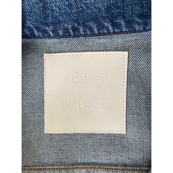 MOTHER NWOT Back Road Sherpa Patchwork Denim Jacket dark wash Running w Scissors - Picture 9 of 13